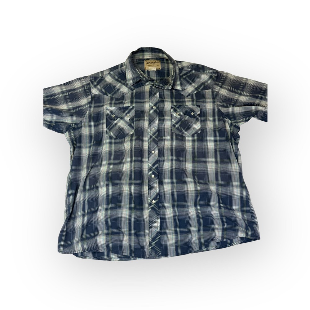 Wrangler Western Fashion Snap Shirt Men's Short Sleeve Plaid Sz XXL